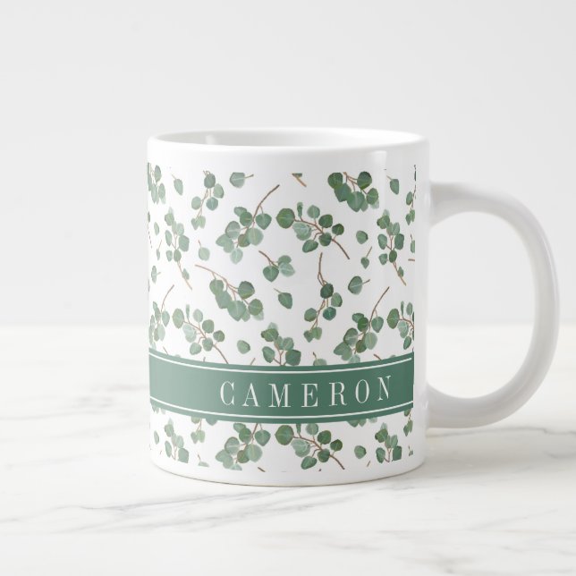 Caneca De Café Grande Adicionar Seu Nome| Árvore Eucalyptus de prata (Direita)
