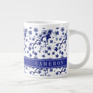 Caneca De Café Grande Adicionar Seu Nome  Padrão do Ramo Sakura Oriental