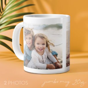 Caneca De Café Grande Adicione 2 Fotos - Colagem Simples em ambos os lad