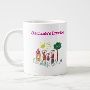 Caneca De Café Grande Adicione a obra de arte escolar do seu filho aqui