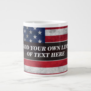 Caneca De Café Grande Adicione seu texto ao sinalizador americano