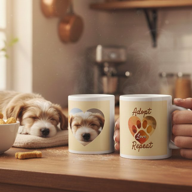 Caneca De Café Grande Adopt Love Repeat Earthy Rescue Photo Art  (Criador carregado)