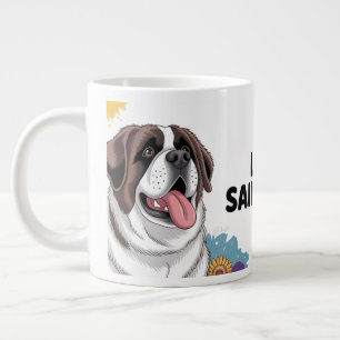 Caneca De Café Grande "Adorável Santo Bernard com Sunflower