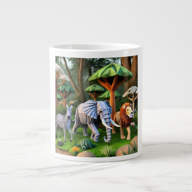 Caneca De Café Grande  African animals in origame (Frente)