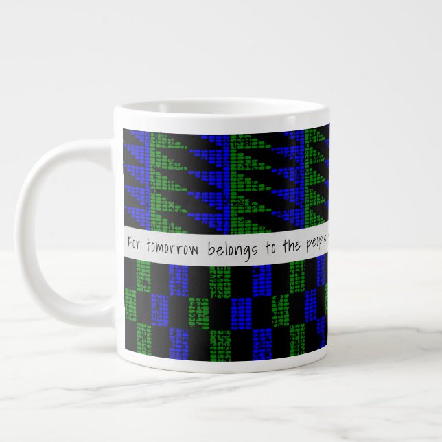 Caneca De Café Grande Afro Proverb Grunge Blue Kente SK11 (Esquerda)