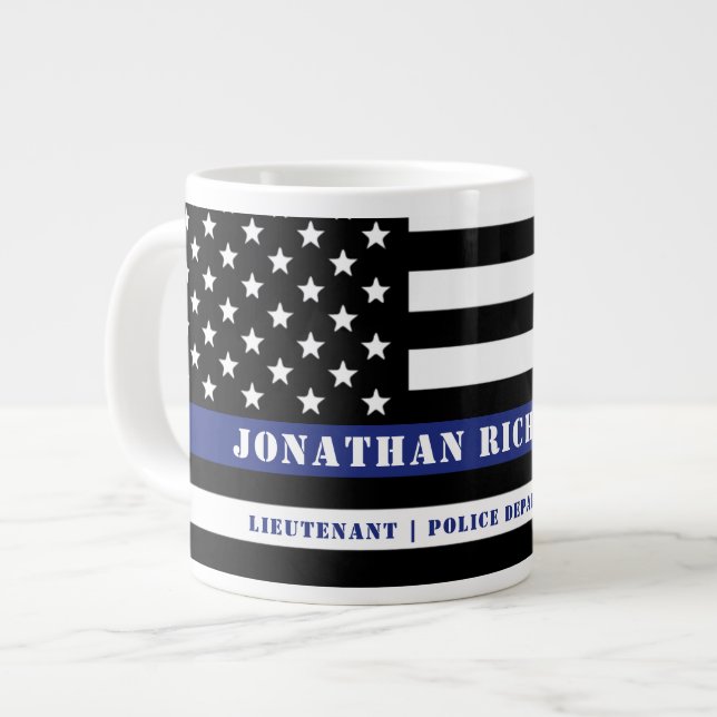 Caneca De Café Grande Agente Policial Thin Blue Line Policial (Frente Esquerda)