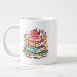 Caneca De Café Grande Agradecimento ao Professor Livros Escolares Kawaii
