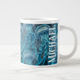 Caneca De Café Grande Água-viva azul e negra