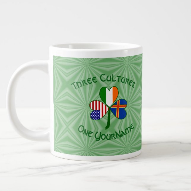 Caneca De Café Grande Ålander Irish American Flags Shamrock Personalizad (Esquerda)