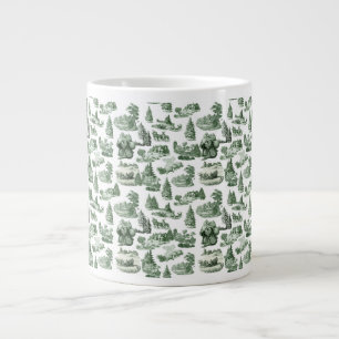 Caneca De Café Grande Aldeia de Natal Tema Design Toile Verde