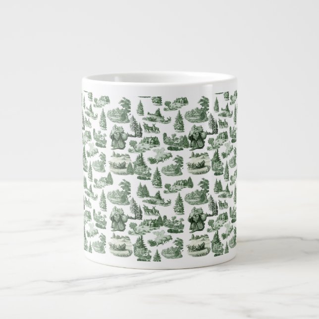 Caneca De Café Grande Aldeia de Natal Tema Design Toile Verde (Frente)