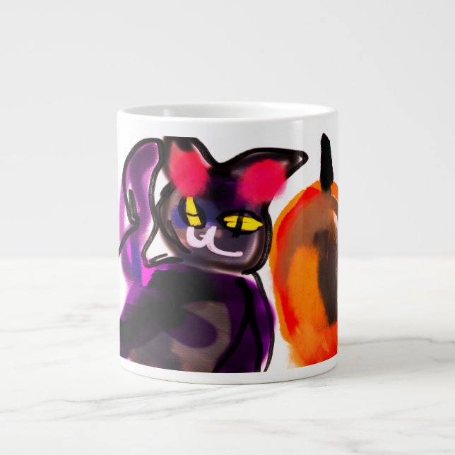 Caneca De Café Grande Alegria de abóbora de gato preto (Frente)