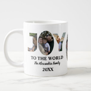 Caneca De Café Grande Alegria personalizada de três imagens de colagem p