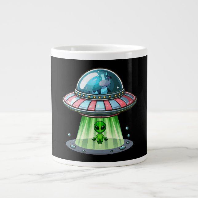 Caneca De Café Grande Alienígena Abduzindo Vaca (Frente)