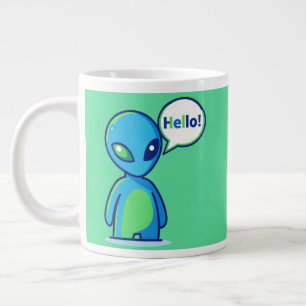 Caneca De Café Grande Alienígena Azul Fofo Dizendo Olá