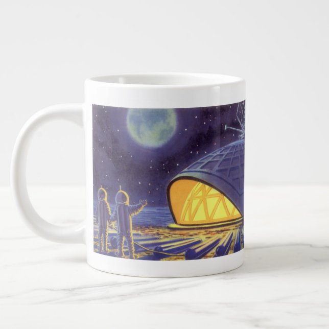 Caneca De Café Grande Aliens de ficção científica em lua planeta azul (Esquerda)