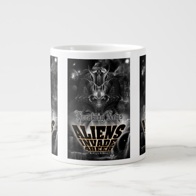 Caneca De Café Grande Aliens Invade 4 Beer Galaxy Attack (Frente)