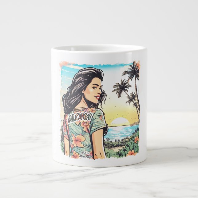 Caneca De Café Grande Aloha Girl (Frente)