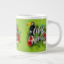 Caneca De Café Grande Aloha Hawaii Flores Folhagem Borboletas Amarelo