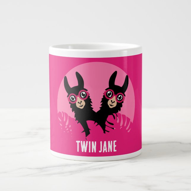 Caneca De Café Grande Alpaca llama Twins (Frente)