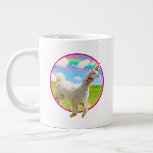 Caneca De Café Grande Alpaca Unicorn Sob O Rainbow Sky