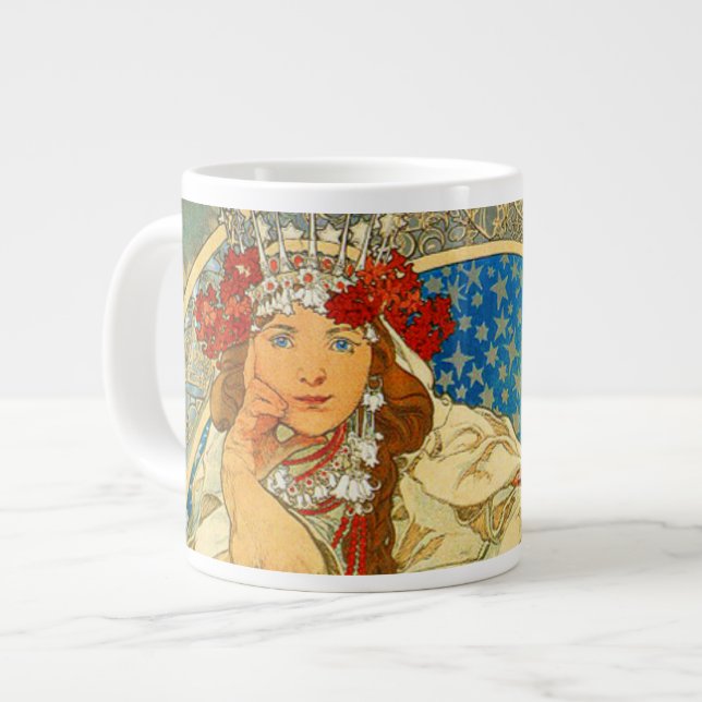 Caneca De Café Grande Alphonse Mucha Art Nouveau Princess Hyacinth (Frente Esquerda)