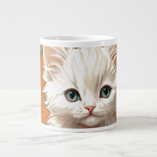 Caneca De Café Grande Alphonse Mucha Art Nouveau White Kitten