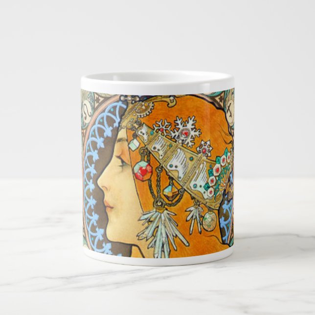 Caneca De Café Grande Alphonse Mucha Art Nouveau Zodiac (Frente)