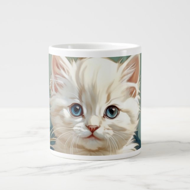 Caneca De Café Grande Alphonse Mucha Style White Cat (Frente)