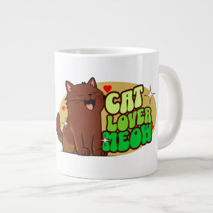 Caneca De Café Grande Amante de Gatos Meow - gato marrom