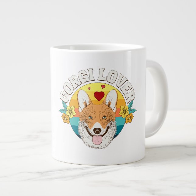 Caneca De Café Grande AMANTE DO CORGI arco-íris (Frente Esquerda)