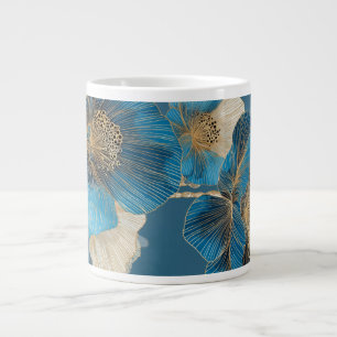 Caneca De Café Grande Amarelo Linha Áurea Floral Botânico Papoula Azul