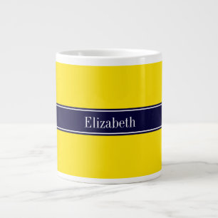 Caneca De Café Grande Amarelo sólido, Marinho Azul Nome da Faixa Monogr