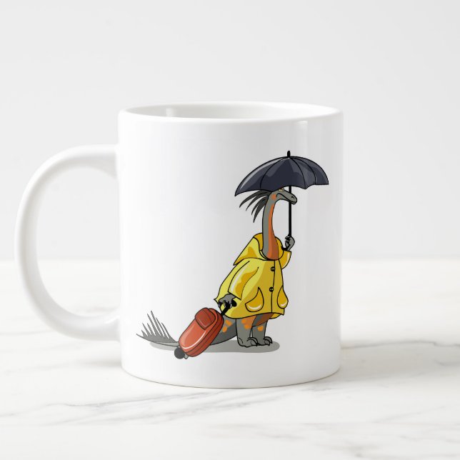 Caneca De Café Grande Amargasaurus Segurando O Guarda-Chuva E A Mala. (Esquerda)