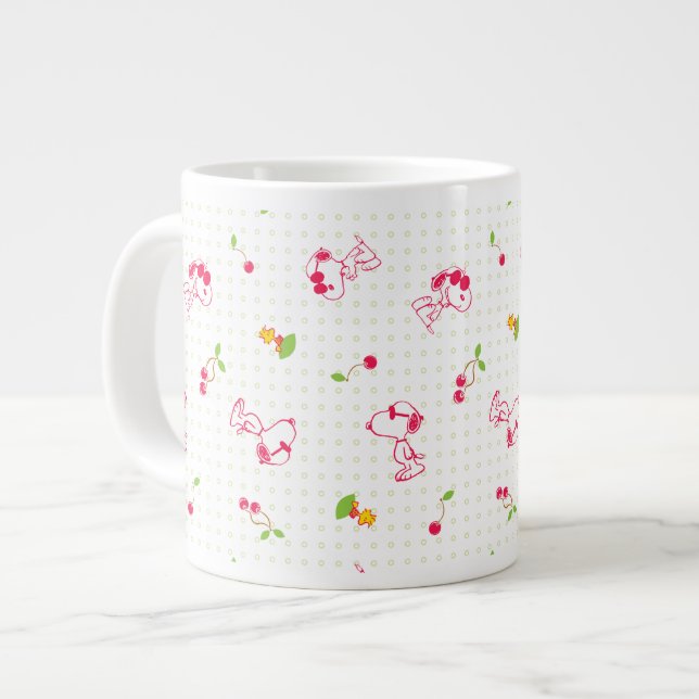 Caneca De Café Grande Amendoins | Padrão De Cereja De Snoopy & Woodstock (Frente Esquerda)