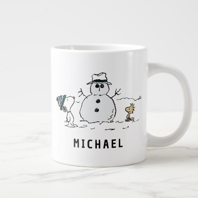 Caneca De Café Grande Amendoins | Snoopy & Woodstock Snowman | Adicionar (Direita)