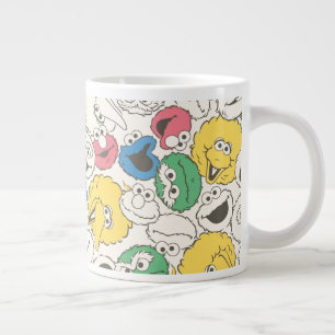 Caneca De Café Grande Amigos da Rua Sésamo   Padrão Vintage Cabeça Grand