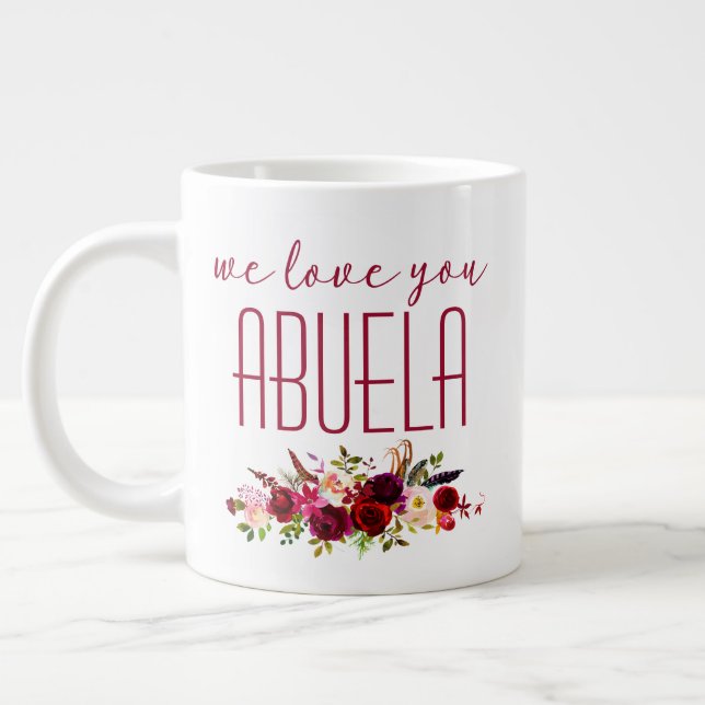 Caneca De Café Grande Amo-Te Abuela Burgundy Floral (Esquerda)