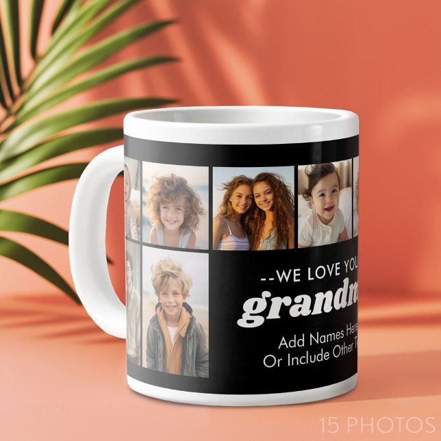 Caneca De Café Grande Amo-Te Vovó - Colagem De Fotos 15 (Custom Photo Collage Mug)