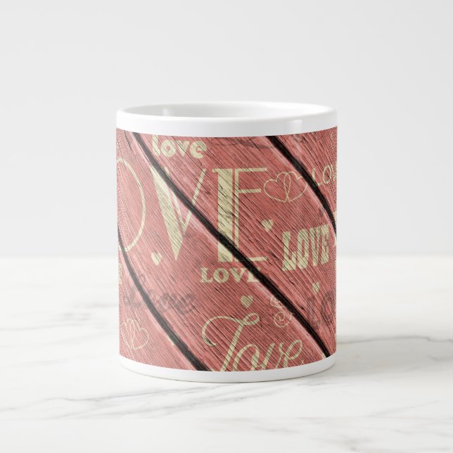 Caneca De Café Grande Amor no fundo da madeira rosa (Frente)