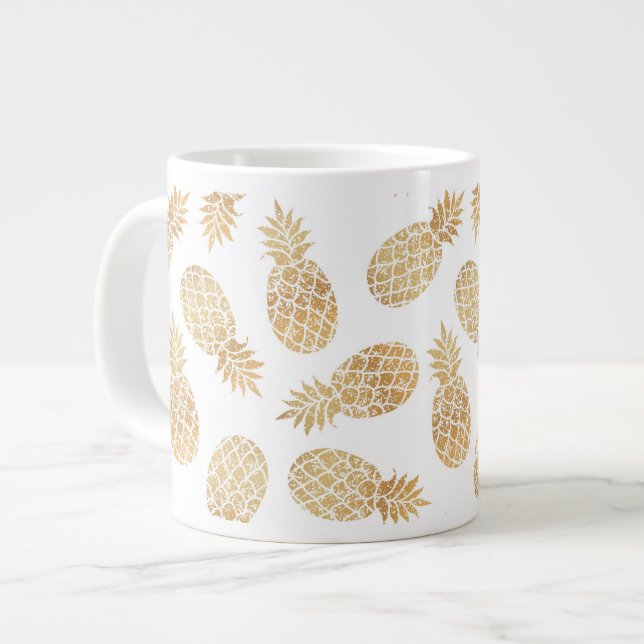 Caneca De Café Grande ananas DOURADO PINEAPPLE CHic GLAMOR (Frente Esquerda)