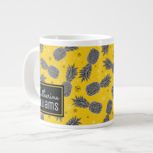 Caneca De Café Grande Ananases Dourados Adicione Seu Nome