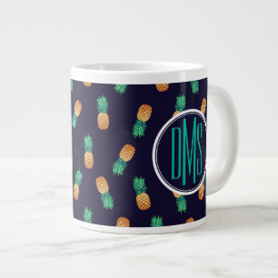 Caneca De Café Grande Ananases No Marinho Monograma