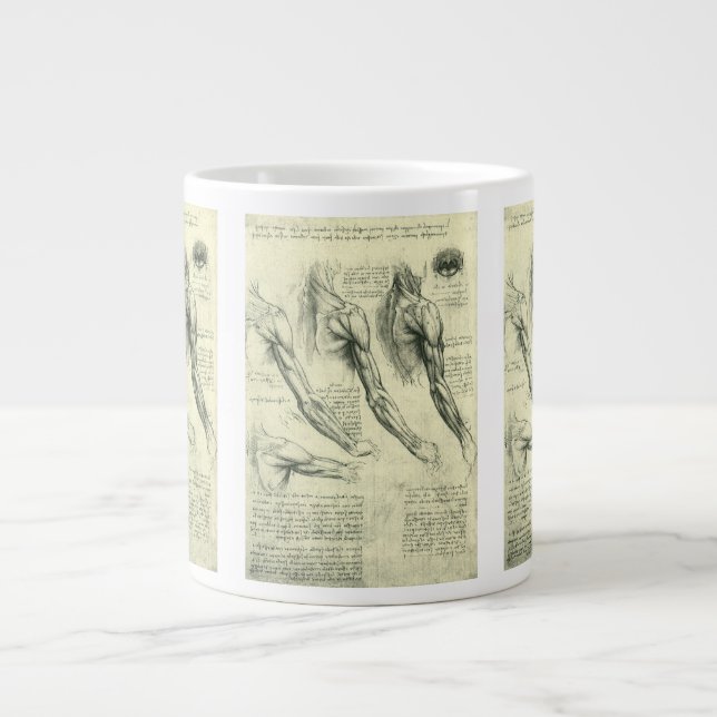 Caneca De Café Grande Anatomia do Braço e Ombro de Leonardo da Vinci (Frente)
