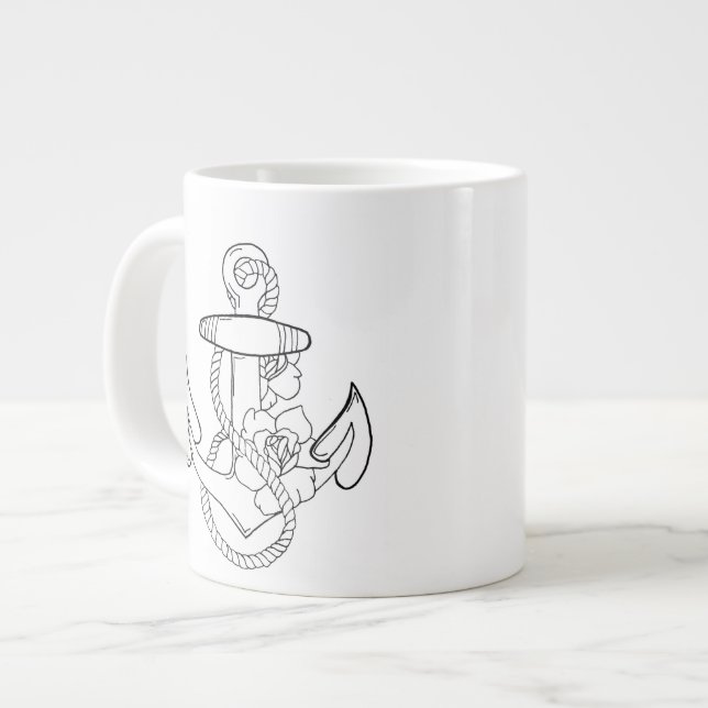 Caneca De Café Grande Âncora de estilo de tatuagem (Frente Esquerda)