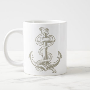 Caneca De Café Grande Âncora Náutica ( Bege Claro)