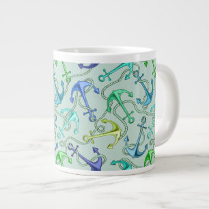 Caneca De Café Grande Âncoras Marítimas E Padrão De Corda