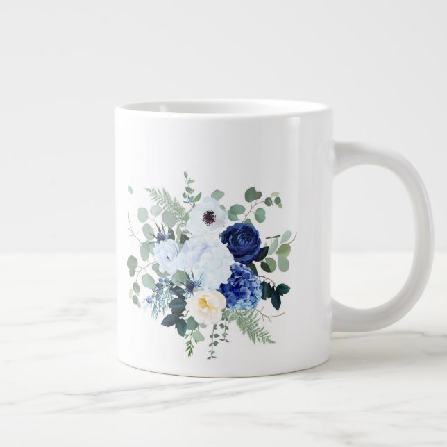 Caneca De Café Grande Anemone Hydrangea Rosa White background (Direita)