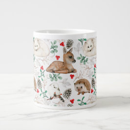 Caneca De Café Grande Animais da Floresta, Padrão de Natal Branco