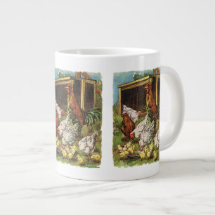 Caneca De Café Grande Animais de Fazenda Antigos, Galo, Galinhas, Frango